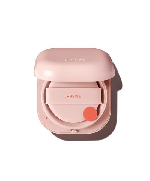 LANEIGE New Neo Cushion Glow SPF46 PA++ 15g in soft pink compact with applicator and long-lasting hydration formula