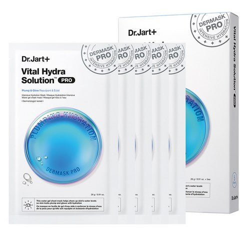 Dr.Jart+ Dermask Vital Hydra Solution Pro (5 Sheets) in white packaging with blue hydration gel mask illustration