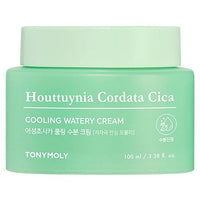 Mint green jar of cooling watery cream with soothing relief benefits in simple white lettering on front label