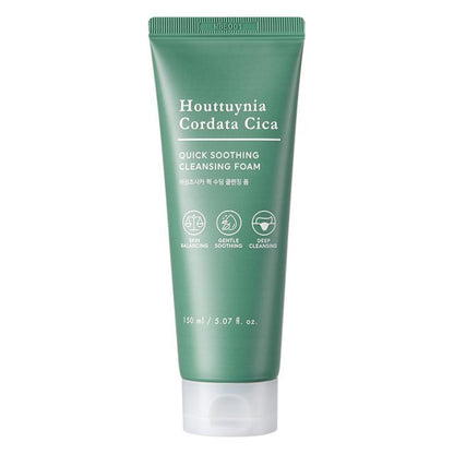 Green tube of soothing cleansing foam with skin balancing and deep cleansing benefits in 150ml size