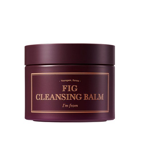 Dark plum jar of vegan-friendly fig cleansing balm with gold lettering on a clean white background