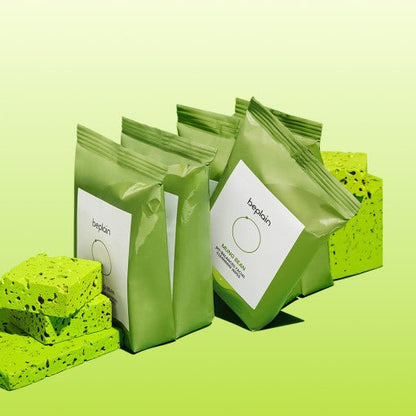 beplain Mung Bean Mildly Acidic Cleansing Tissues, 20 sheets in green packaging with exfoliating sponge blocks for effective cleansing