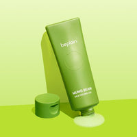 beplain Mung Bean Milk Peeling Gel 120ml in green tube with cap off, showing gentle exfoliating gel flowing out