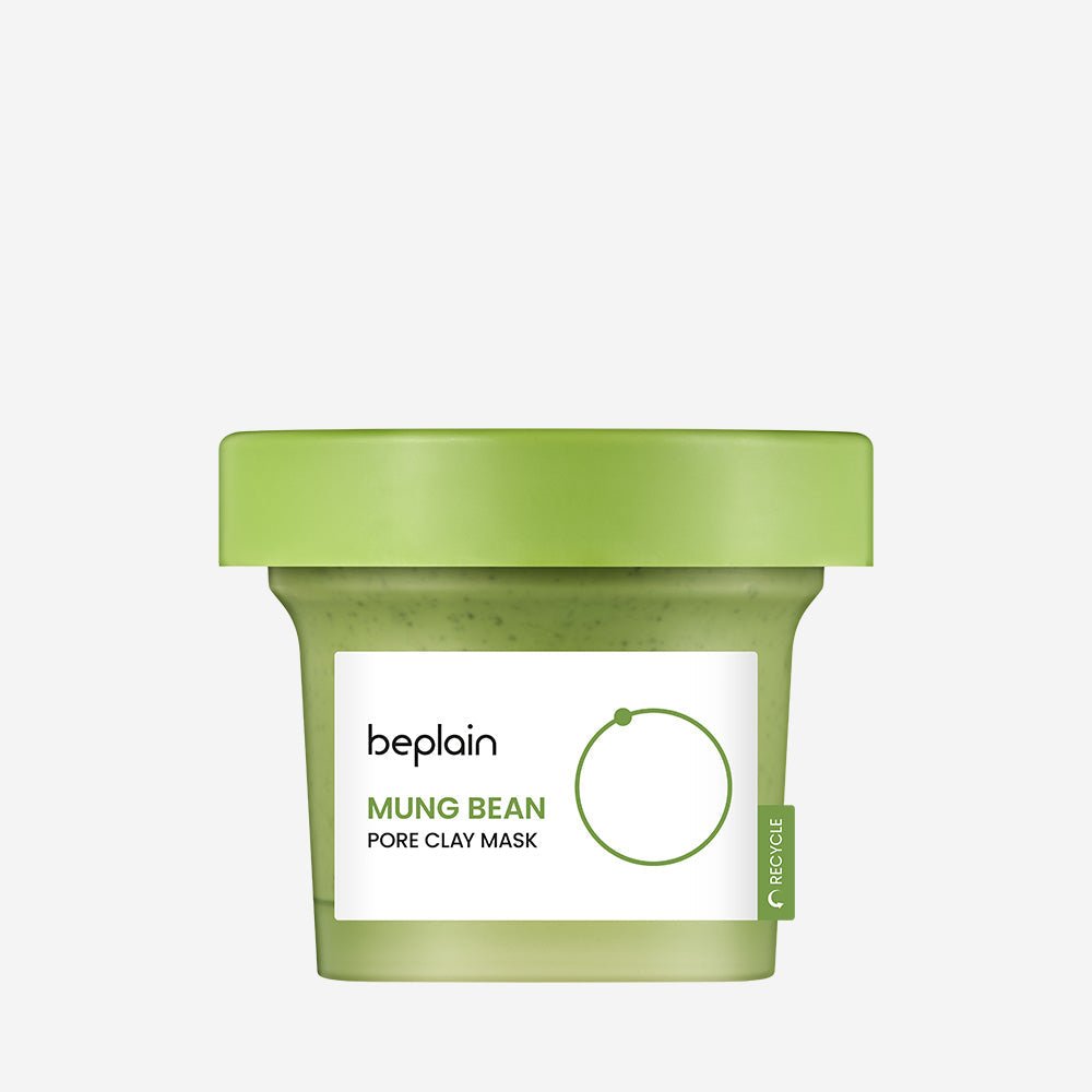 beplain Mung Bean Pore Clay Pack 120ml in matte green jar highlighting detoxification benefits for clearer skin