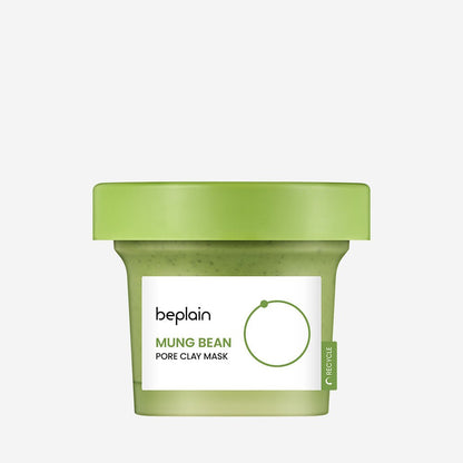 beplain Mung Bean Pore Clay Pack 120ml in matte green jar highlighting detoxification benefits for clearer skin
