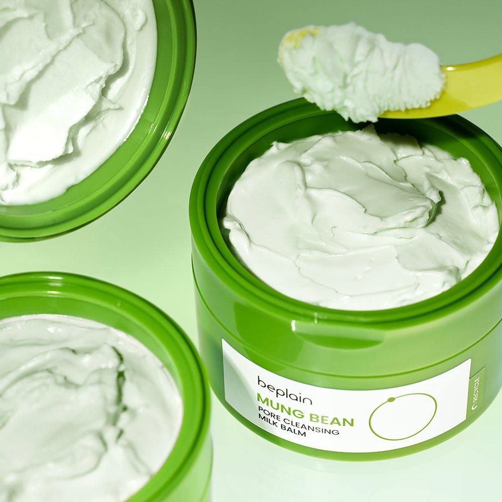 beplain Mung Bean Pore Cleansing Milk Balm 100ml with creamy texture for deep cleansing pores