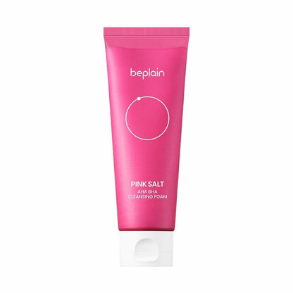 beplain Pink Salt AHA BHA Cleansing Foam 120ml vibrant pink tube promoting gentle exfoliation benefits