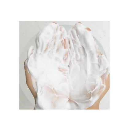 beplain Pink Salt AHA BHA Cleansing Foam 120ml rich creamy foam on hands demonstrating exfoliation effect
