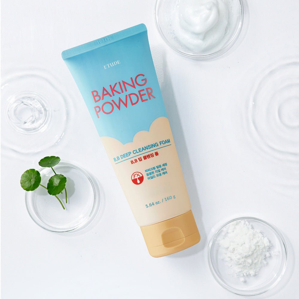 ETUDE Baking Powder B.B Deep Cleansing Foam 160ml in pastel blue and beige tube for thorough cleansing