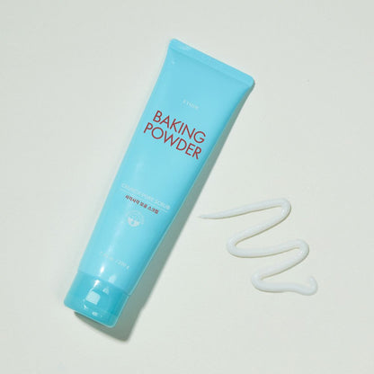ETUDE Baking Powder Crunch Pore Scrub 200g in blue tube with white creamy scrub for deep pore cleansing care