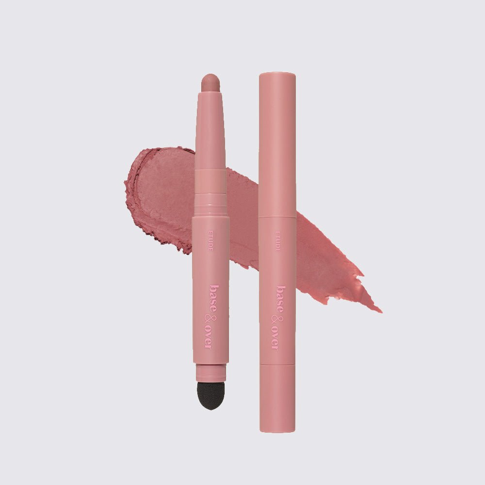 ETUDE Base & Over Lip Pencil #Pink Beige 1g in soft pink tube with enhanced definition and matching lip color swatch behind