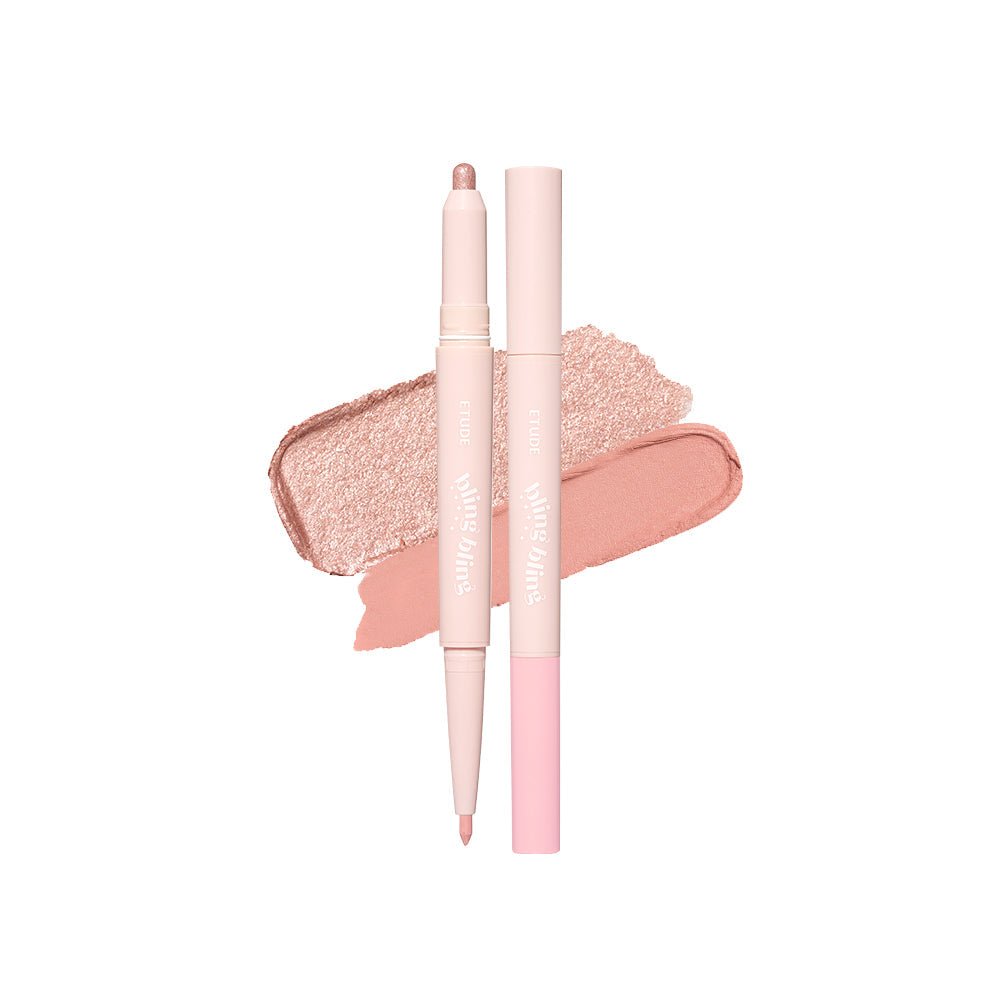 ETUDE Bling Bling Idol Stick 0.75g dual-function in soft pink with applicator and shimmer swatches
