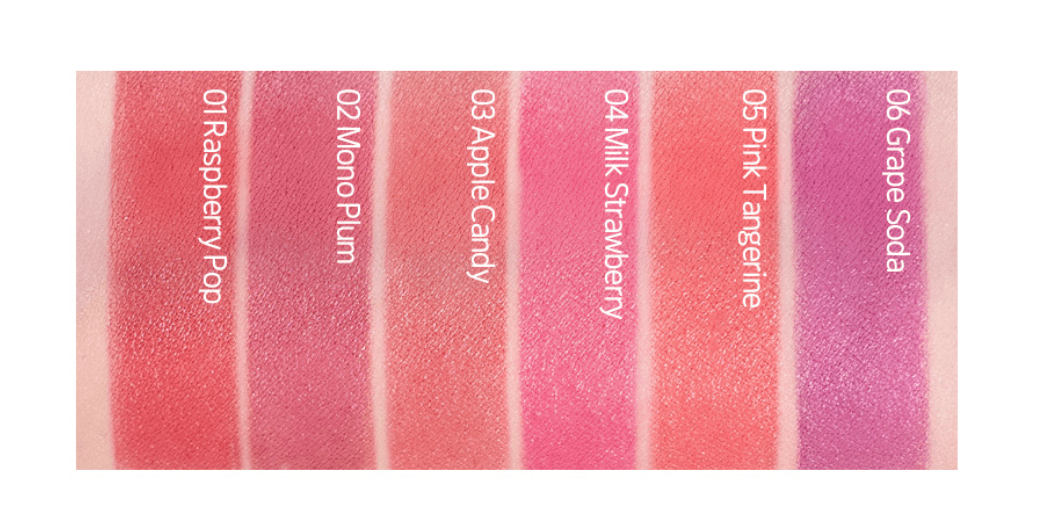 ETUDE Dear Darling Marker Tint 3.5g vivid color swatches from Raspberry Pop to Grape Soda in soft pink and berry shades