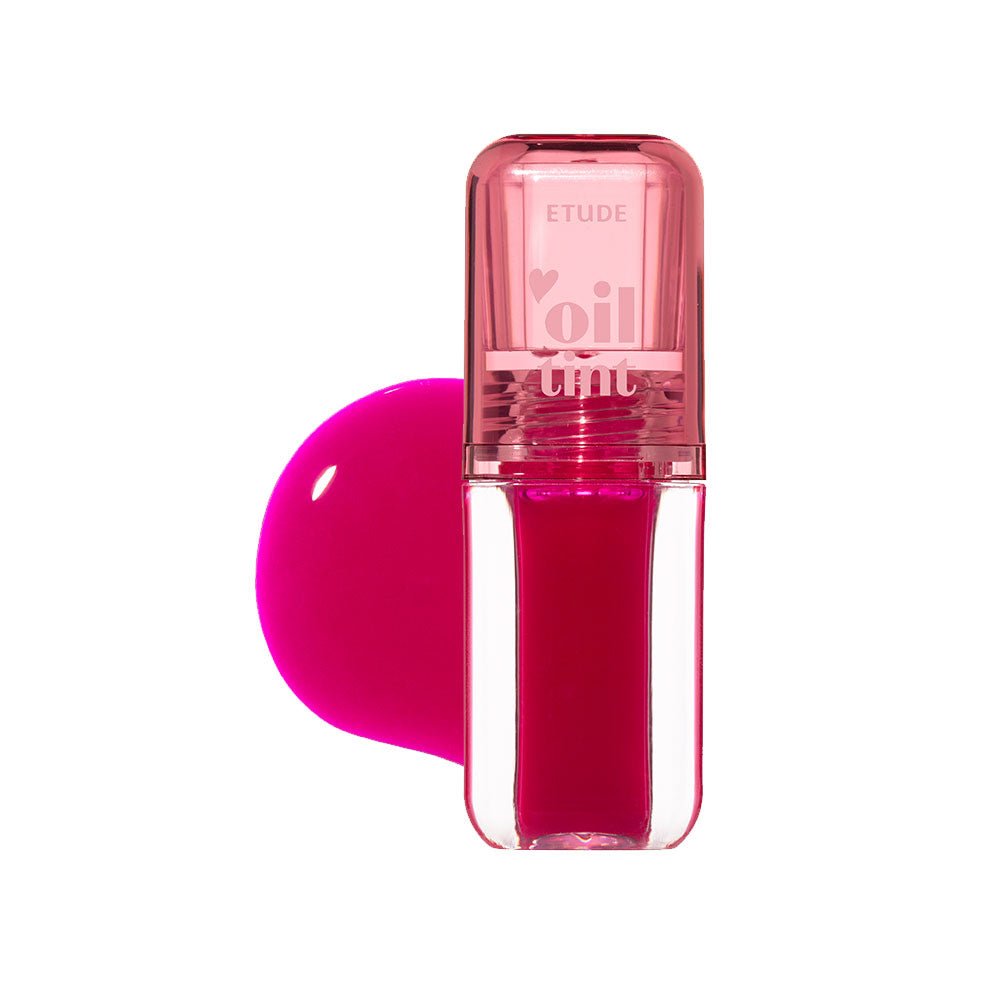 ETUDE Dear Darling Oil Tint 4.2g in vibrant neon pink with long-lasting color and glossy finish displayed on white background