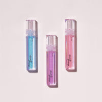 ETUDE Glaze Plump Gloss 4g in shimmering blue, purple, and soft pink shades with lip plumping benefit