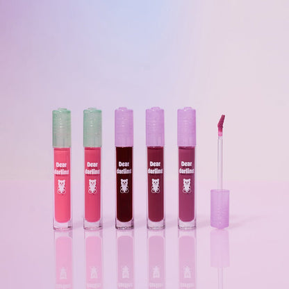 ETUDE Jelly Pang Dear Darling Water Gel Tint 5g collection in assorted pink and berry shades with applicator wand visible