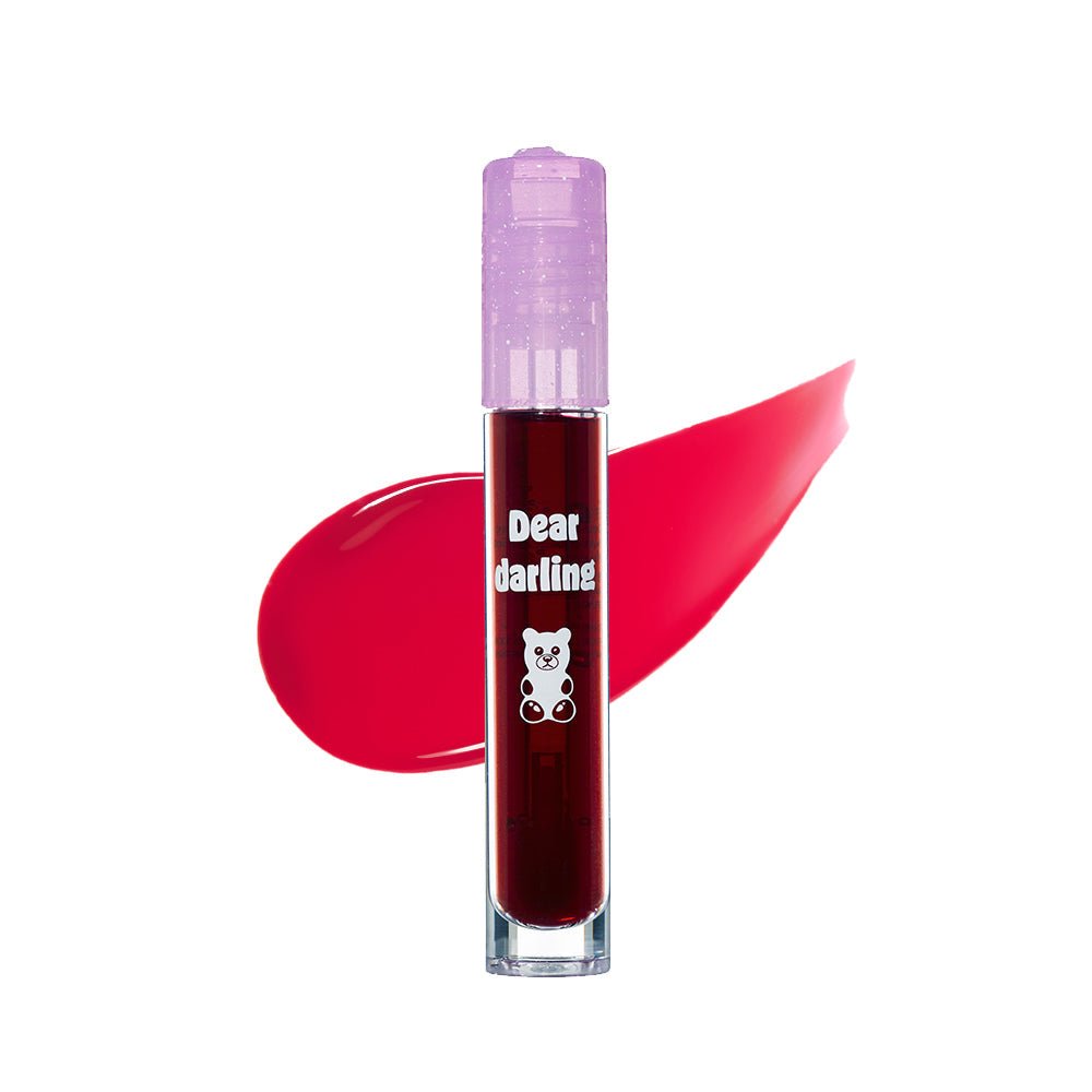 ETUDE Jelly Pang Dear Darling Water Gel Tint 5g in plum red shade with moisture lock benefits visible on clear tube