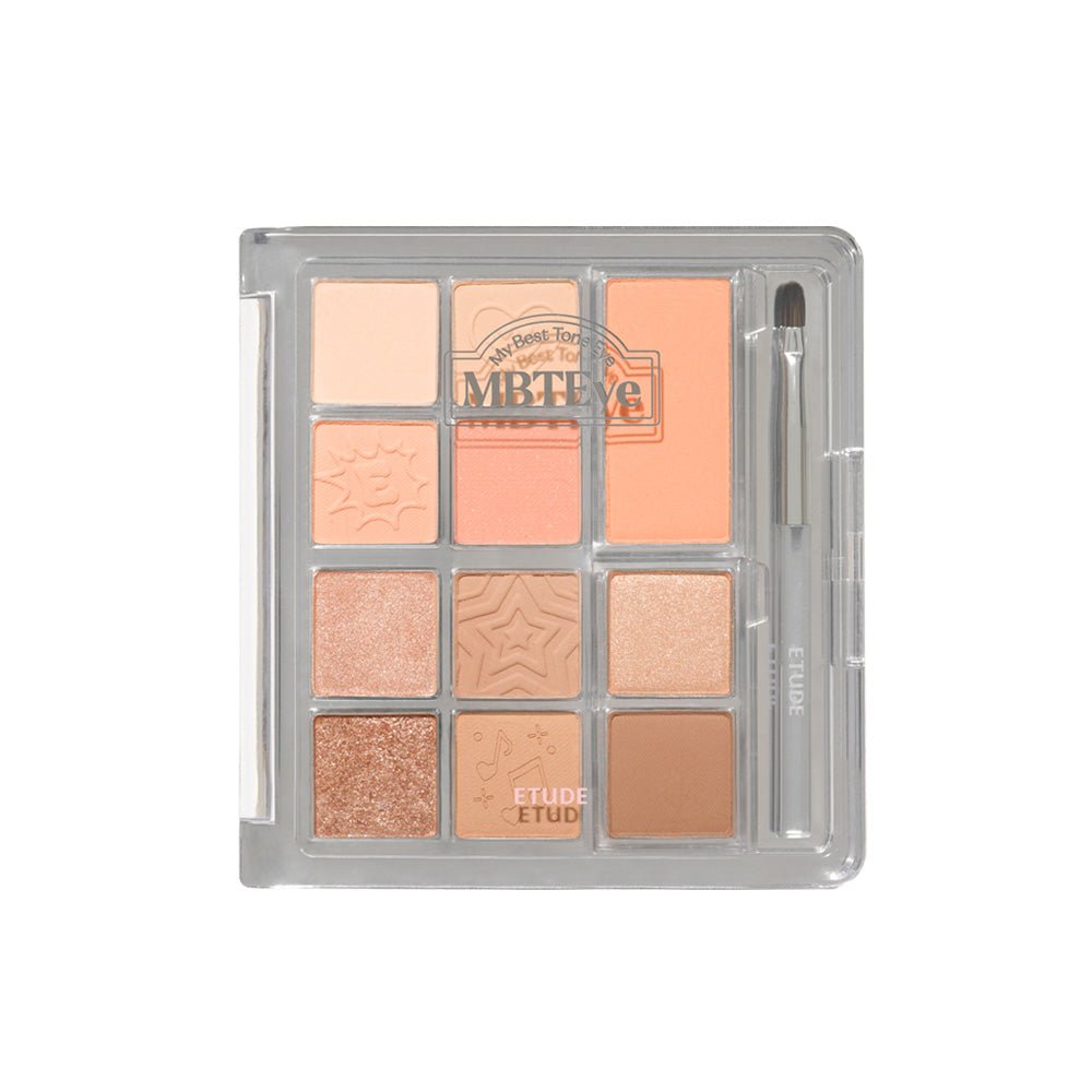 ETUDE My Best Tone Eye Palette with nine diverse textured warm neutral shades and included dual-ended brush