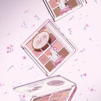 ETUDE My Best Tone Eye Palette #Pink Collector with versatile soft pink and neutral shades in clear compact cases on floral background