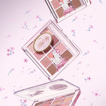 ETUDE My Best Tone Eye Palette #Pink Collector with versatile soft pink and neutral shades in clear compact cases on floral background