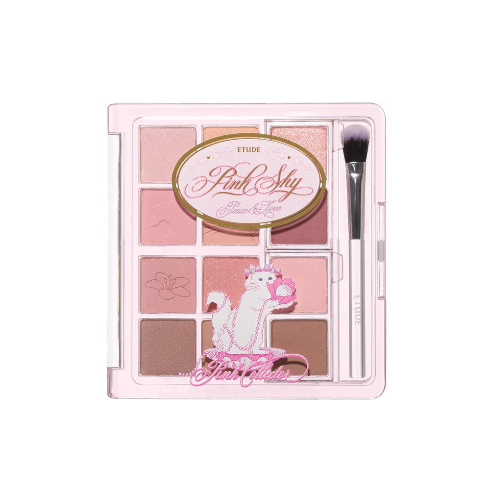ETUDE My Best Tone Eye Palette #Pink Collector featuring versatile pink and neutral shades with brush applicator in clear compact case