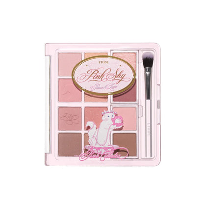 ETUDE My Best Tone Eye Palette #Pink Collector featuring versatile pink and neutral shades with brush applicator in clear compact case
