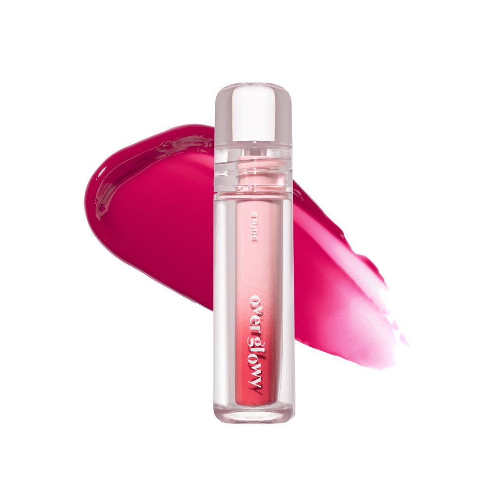 ETUDE Over Glowy Tint 3g in vibrant cherry shade with high gloss finish and sleek transparent packaging