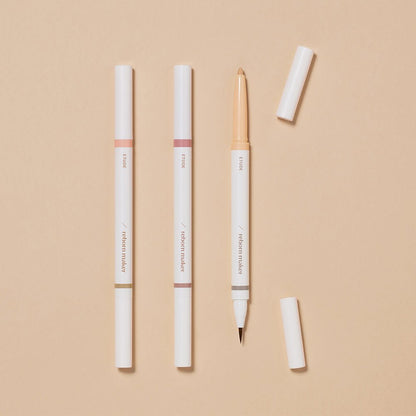 ETUDE Reborn Maker Liner 0.9g with double-tip design shown in soft neutral shades on beige background
