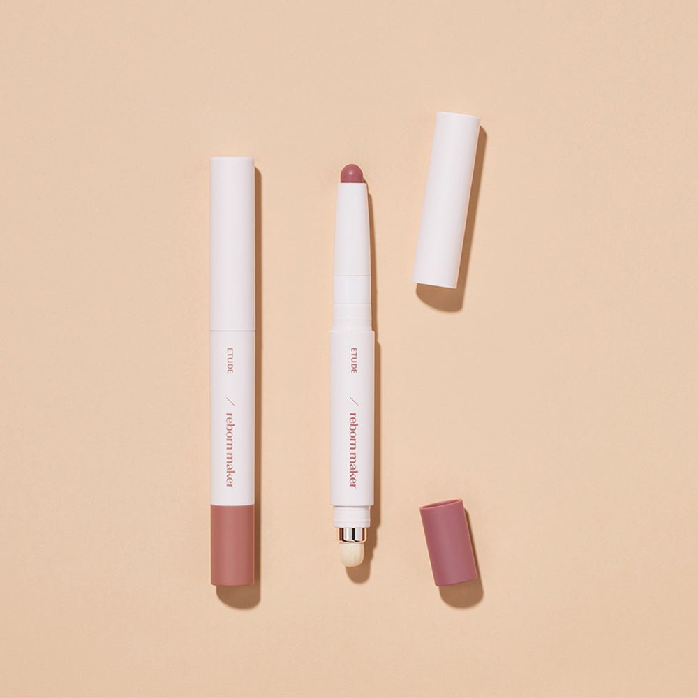ETUDE Reborn Maker Over Lip 1g with easy application in soft muted pink stick and sleek white packaging