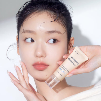 ETUDE Soonjung Director's Tone-up Cream SPF50+/PA++++ 40ml held by model with flawless glowing skin and natural makeup