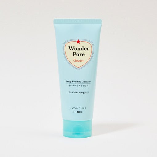 ETUDE Wonder Pore Deep Foaming Cleanser 150g in light blue tube with deep cleansing and ultra mint vinegar formula