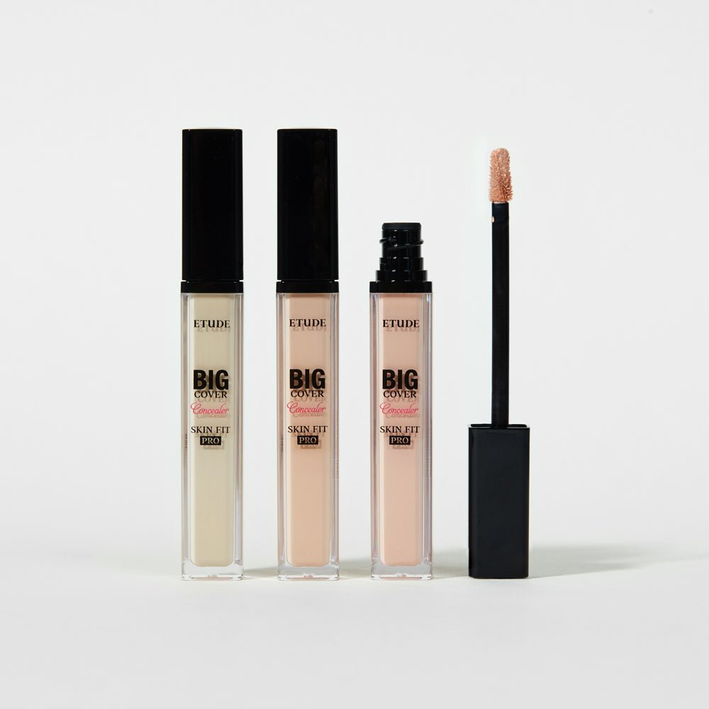 ETUDE Big Cover Skin Fit Concealer PRO in versatile shades with one applicator wand showing creamy texture