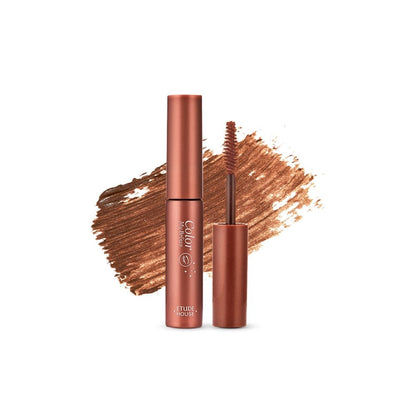 ETUDE Color My Brows 4.5g in warm red brown shade with brush applicator for natural color brow definition