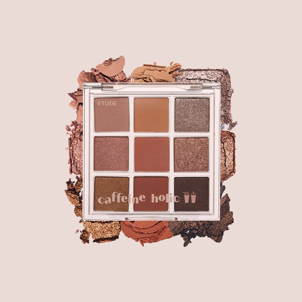 ETUDE Play Color Eyes 9-Color #Caffeine Holic eyeshadow palette featuring rich warm brown and neutral shades