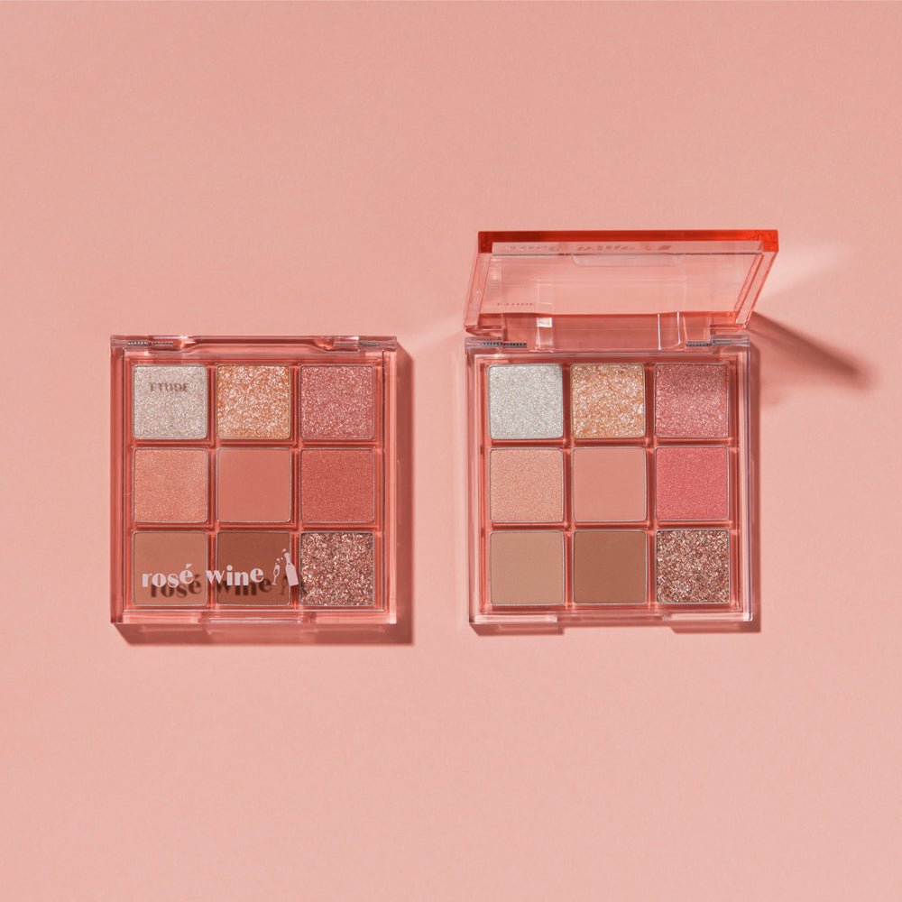ETUDE Play Color Eyes 9-Color #Rose Wine palette showcasing versatile rose and wine shades with shimmer and matte finishes