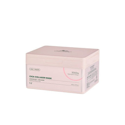 VT Cica Collagen Mask 320g 30ea in light pink container designed to tighten skin for firm complexion benefits
