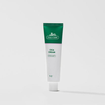 VT Cica Cream Jumbo 100ml in white and green tube designed for soothing skin irritation and calming care benefits