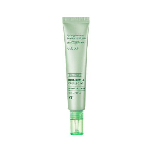 VT Cica Reti-A Cream 0.05 30ml in light green tube focused on pore minimization for refined skin texture benefits