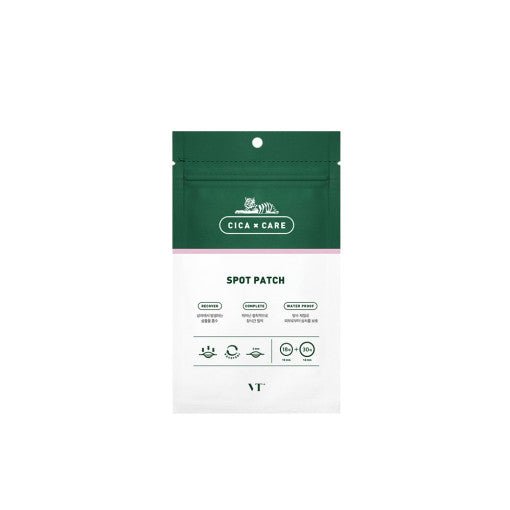 VT Cica Spot Patch 48pcs in green and white resealable pouch providing hydration support for targeted skincare repair