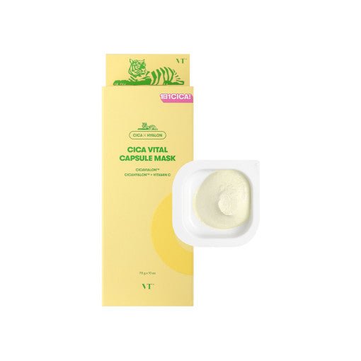 VT Cica Vital Capsule Mask Set (7.5g x 10EA) in yellow packaging with capsule mask for hydration boost care