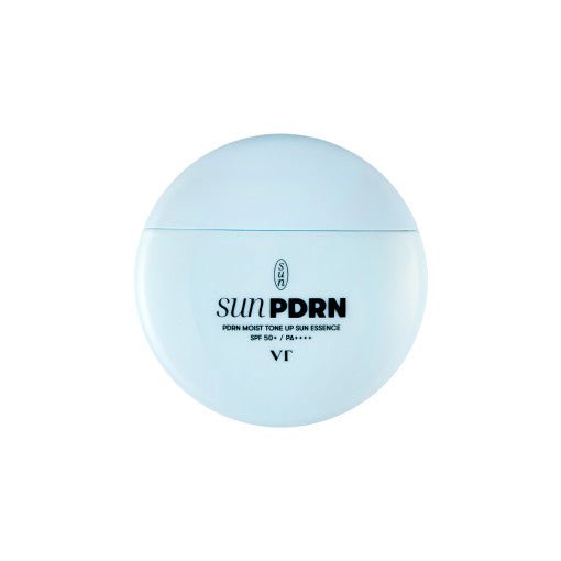 VT PDRN Moist Tone Up Sun Essence 50g 50+/PA++++ in pale blue container for effective UV protection benefits