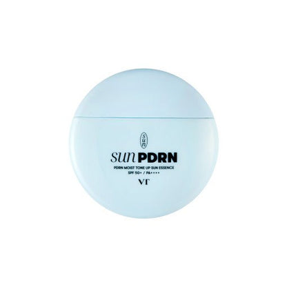 VT PDRN Moist Tone Up Sun Essence 50g 50+/PA++++ in pale blue container for effective UV protection benefits