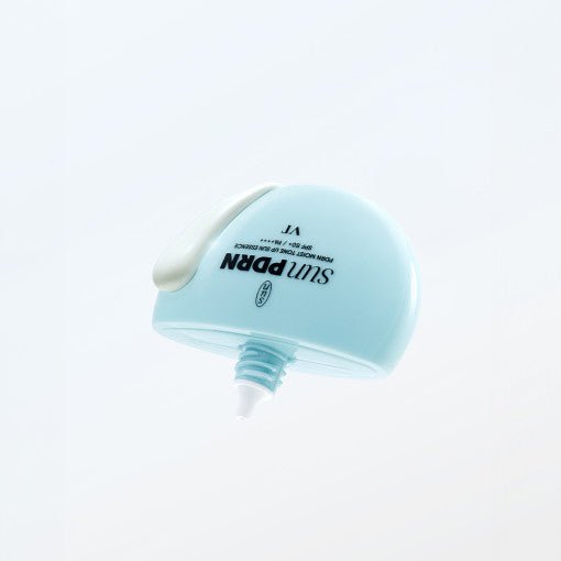 VT PDRN Moist Tone Up Sun Essence 50g 50+/PA++++ in pale blue rounded tube with white essence for effective UV protection