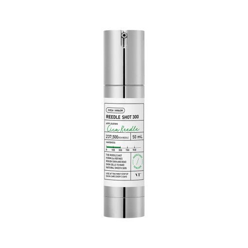 VT Reedle Shot 300 50ml sleek silver bottle designed for deep hydration and revitalizing skincare benefits