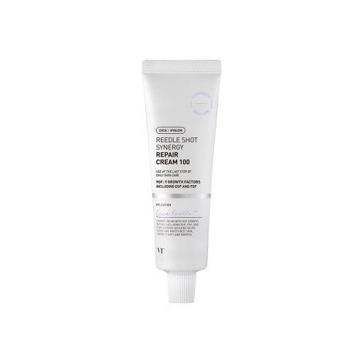 VT Reedle Shot Synergy Repair Cream 100 50ml in white tube designed for improved texture and skin renewal care