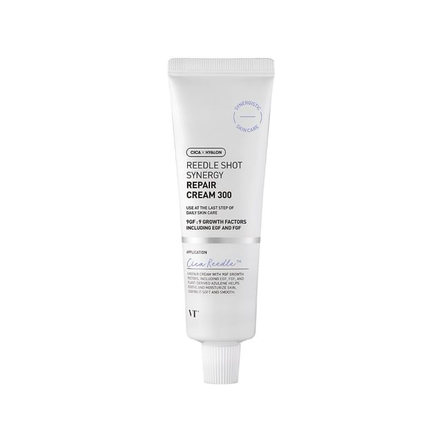 VT Reedle Shot Synergy Repair Cream 300 50ml white tube designed for improved texture and skin repair benefits