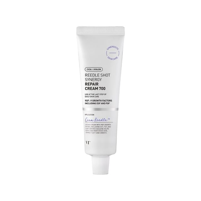 VT Reedle Shot Synergy Repair Cream 700 50ml in white tube designed to improve texture and skin repair benefits