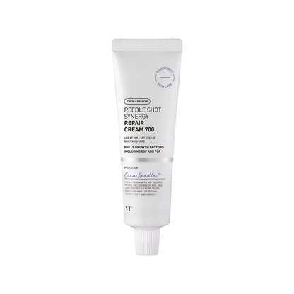 VT Reedle Shot Synergy Repair Cream 700 50ml in white tube designed to improve texture and skin repair benefits