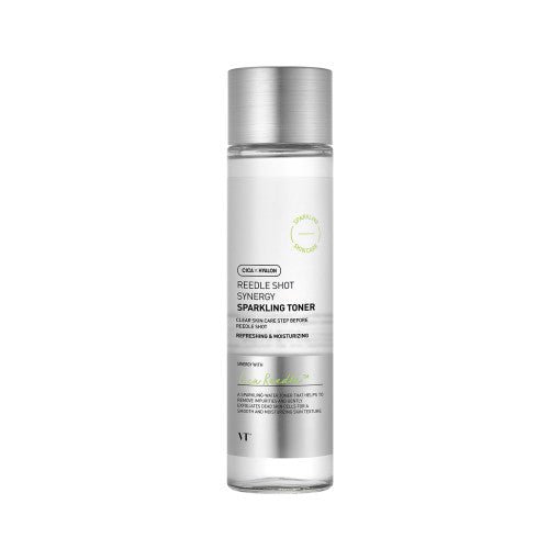 VT Reedle Shot Synergy Sparkling Toner 150ml in transparent bottle delivering purifying action and refreshing skin care benefits