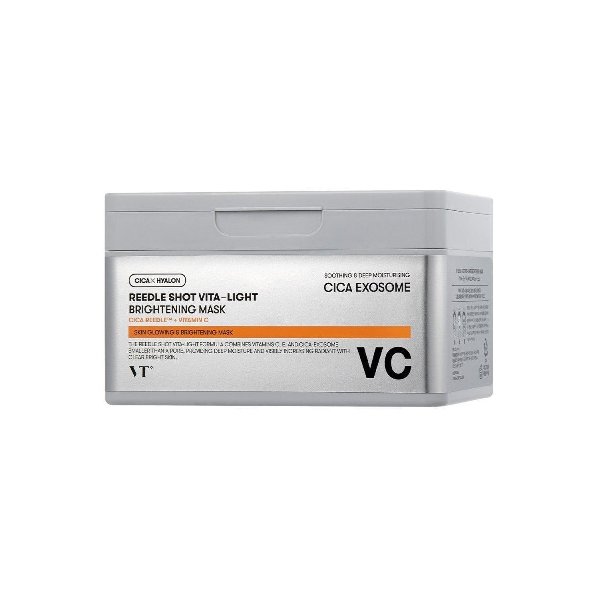 VT Reedle Shot Vita-light Brightening Mask 30ea (330g) in a compact white container for soothing brightening skin care